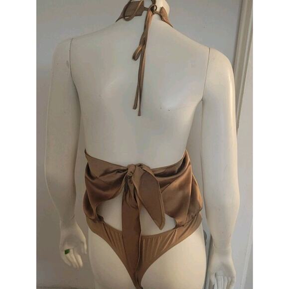 Ro & De Noir Anthropologie Copper Gold Womans Sz. L Silky Bodysuit One Piece - Picture 6 of 7